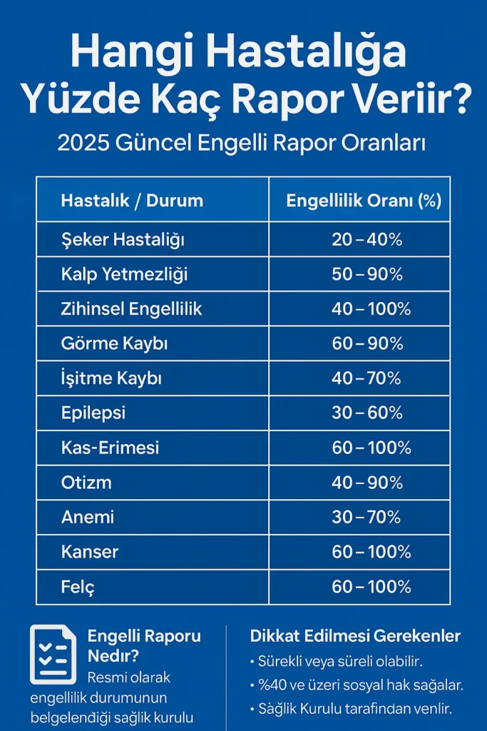 Hangi Hastalığa Yüzde Kaç Rapor Verilir? 2025 Güncel Engelli Rapor Oranları