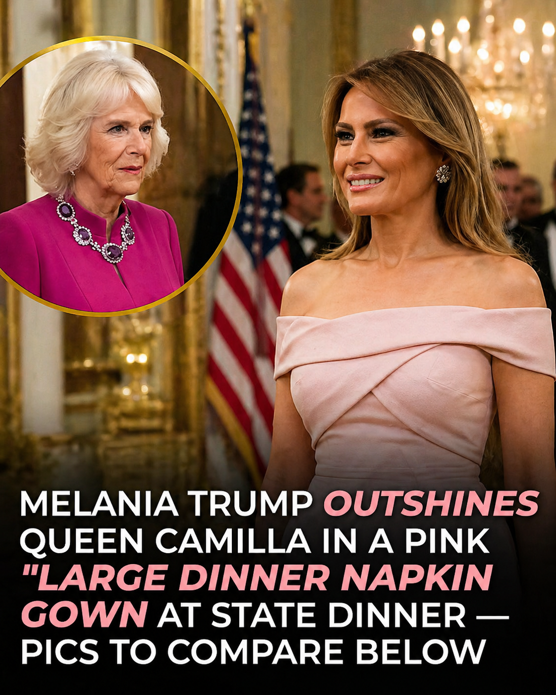 Melania Trump Wears Elegant Pale Pink Dress at State Dinner with Royal Guests